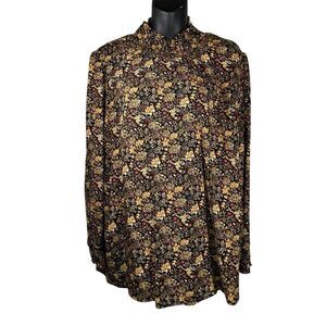 Alexander Jordan Floral High Neck Ruffle Blouse Womens Black Gold Red Size Large